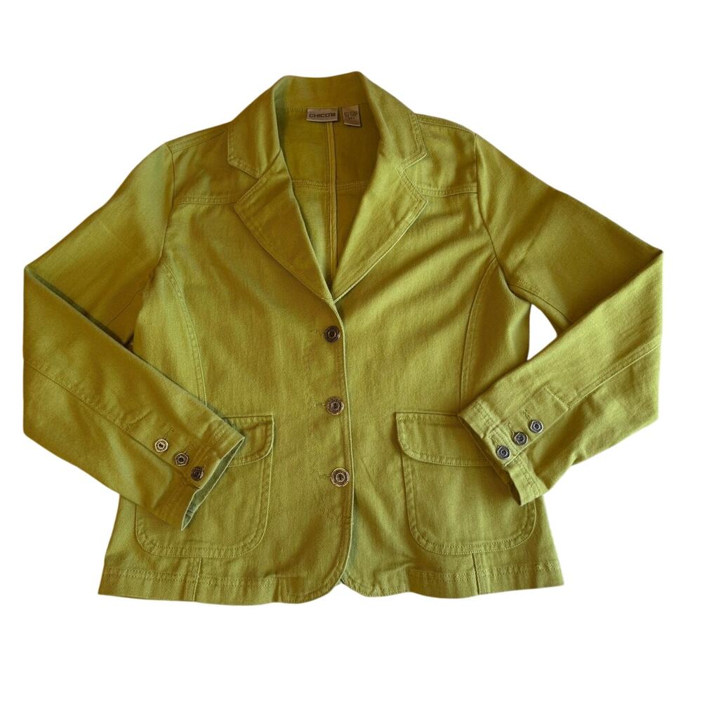Chico’s Preppy Y2K Style Cotton Lime Green Women’s Blazer Size 0 (Small)